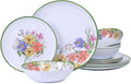 12 Piece Floral Melamine Dinnerware Sets Green Camping Dishes Set Spring Lightweight Plates and Bowls Sets Service for 4 Unbreakable Dishwasher Safe Dish Set for Indoor &amp Outdoor Use