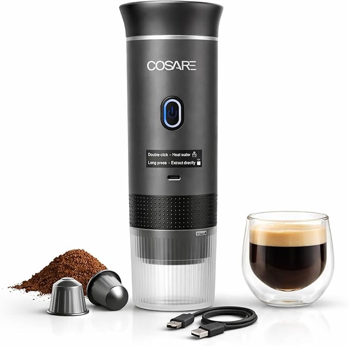 3 in 1 Espresso Coffee Maker – Single ServeGround Coffee Compatible – 19 Bar Pump Fast Heating Compact Design Espresso Portable Machine with Milk Frother for Home &amp Office Use (Grey)