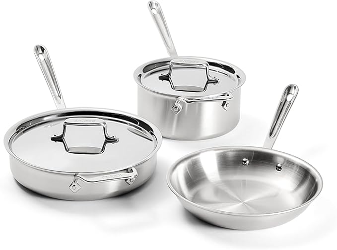 All-Clad D5® Stainless Steel Core 5 Piece Cookware Set- Made in USA- The Upgrade for Supremely Even Heat- Includes Frying Pans Saucepan Sautépan -Oven Safe &amp Induction Compatible