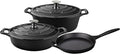 La Cuisine Piece Enameled Cast Iron 5 pc Set Pro Range 3.75QT Saute 6.75QT Oval w/lid 10 Fry Pan-Black (LC2740MB)