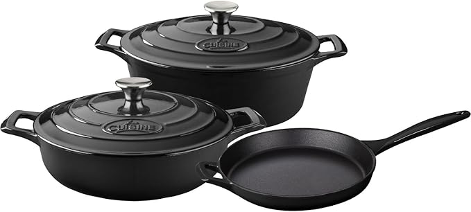La Cuisine LC 2740 5 Piece Enameled Cast Iron Oval Casserole Cookware Set Slate Black