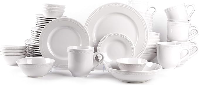 Pearl Dots Stoneware Dinnerware Set (56pc Set White)