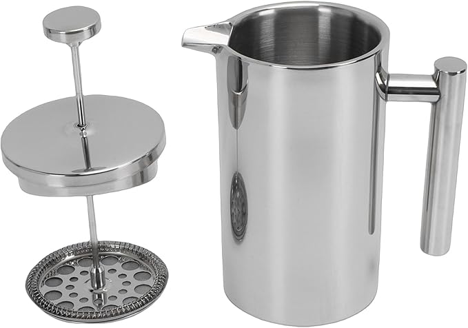 Fockety French Press Coffee Maker Stainless Steel Double Wall Insulated Coffee Press with U Shaped Spout Rustproof Dishwasher Safe French Coffees Maker for Home Office Camping (600ml)