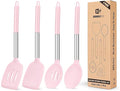 Pack of 4 Silicone Cooking Utensils Set Non Stick Large Solid Spatulas Heat Resistant Pink Slotted Spoons Ideal BPA Free Kitchen Turners for Frying MixingServingDrainingTurningStirring