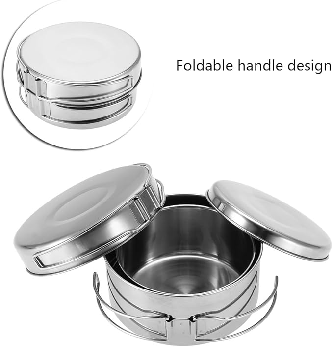 Camping Cooking Set Backpacking Camping Cookware Mess Kit 4Pcs Portable Stainless Steel Camping Picnic Outdoor Pan Pot Plate Tableware