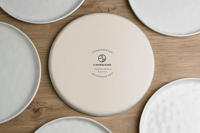 Famiware Mars Plates and Bowls Set for 4 4-Piece 14 oz Coffee Mug 16-Piece Stoneware Dinnerware Sets White