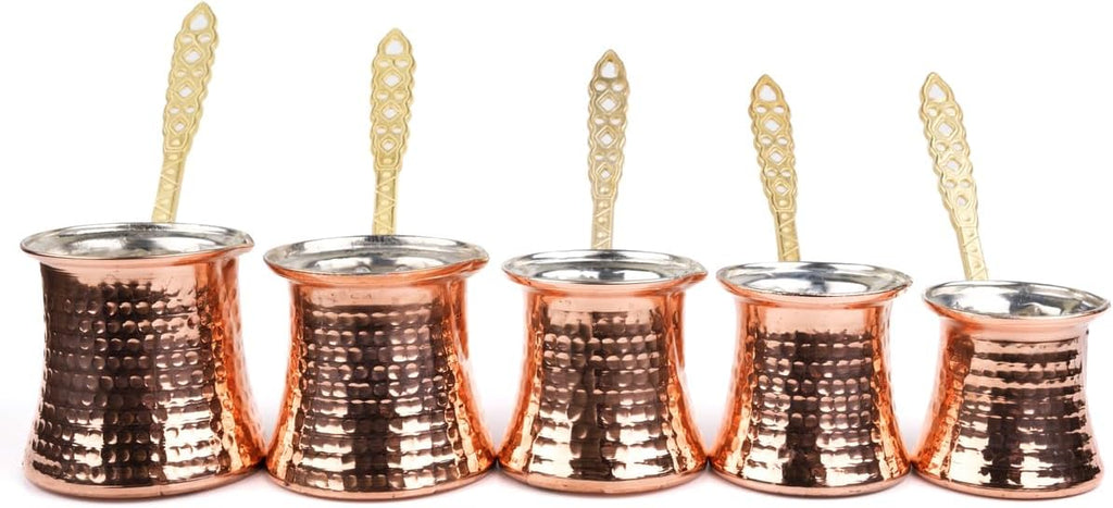 Copper Classic Coffee Pot Set 5-Piece Traditional Turkish Coffee Maker Metallic Finish Kitchen Brewing Set - Copper One Size