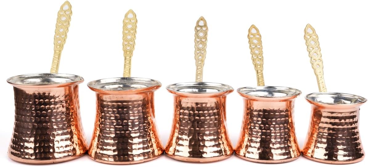 Copper Classic Coffee Pot Set 5-Piece Traditional Turkish Coffee Maker Metallic Finish Kitchen Brewing Set - Copper One Size