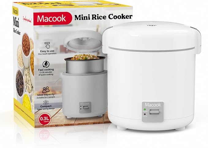 Rice Cooker Small 1-1.5 Cups Uncooked(3 Cups Cooked) Mini Rice Cooker with Removable Nonstick Pot One Touch&ampKeep Warm Function Travel Rice Cooker for Soup Grain Oatmeal Veggie White