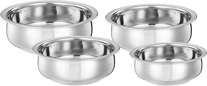 Cos route Stainless Steel Handi Set (4 Pieces 800ml 1100ml 1400ml and 1800ml) Cookware Set Steel Handi Set
