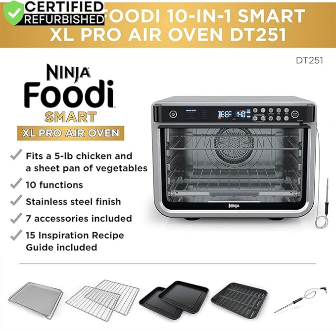 Ninja DT2550 Foodi 10-in-1 Smart XL Air Fry Oven (Renewed) Bundle with Deco Chef Pair of Red Heat Resistant Oven Mitt and Cuisinart Advantage 12-Piece Gray Knife Set with Blade Guards