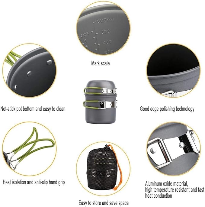 DS-101 Portable Outdoor Camping Cooking Set Picnic Boiler Cookware Combination (Black) Cookware Set Cookware Picnic Boiler Cookware (Color : Black)