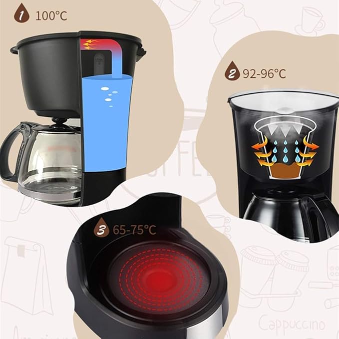 Coffee Machine Filter Coffee MakerOne-Touch OperationAnti-drip and Heat Preservation FunctionFunnel RemovableEasy to Clean600 MlBlackCompatible with Espresso Cook