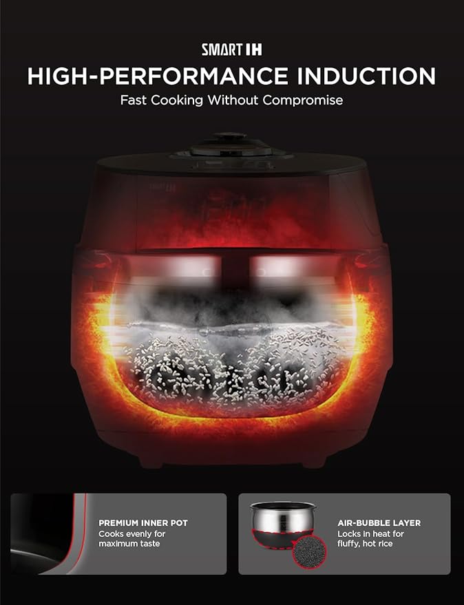 CUCKOO CRP-JHR1009F | 10-Cup (Uncooked) Induction Heating Pressure Rice Cooker | 19 Menu Options Auto-Clean Voice Guide Made in Korea | Copper