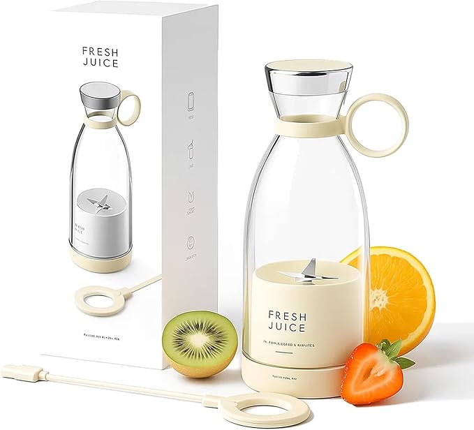 Portable Blender Easy to Use &amp Self Clean 2-in-1 Blenders and Bottle with Self-Cleaning Powerful Power to Crush Ice for Making Fruit Juice (Beige)