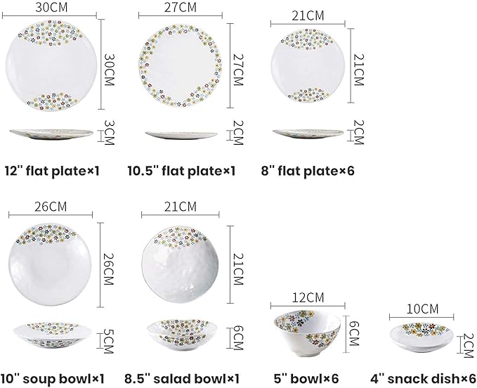 Stylish Dinner PlatesCeramics Dinner Sets 22 Pieces Floral Pattern Porcelain Dinnerware Set | Relief Cereal Bowl and Steak Plate for Wedding Housewarming Gift