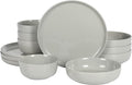 Gibson Home Oslo 12-Piece Porcelain Chip and Scratch Resistant Dinnerware Set GreyService for 4