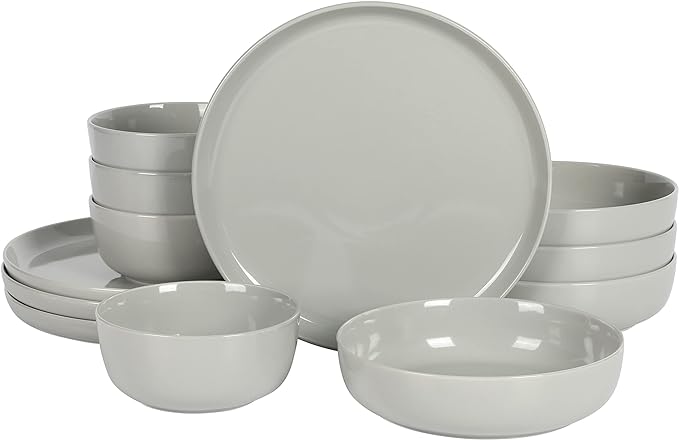 Gibson Home Oslo 12-Piece Porcelain Chip and Scratch Resistant Dinnerware Set GreyService for 4