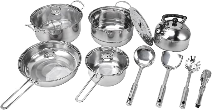 Stainless Steel Cookware Set Pots and Pans Set for Home Kitchen Rustproof Stick Proof Thickened Cookware with Frying Pan Soup Pot Milk Pot Multi Functional Kitchen Cookware for