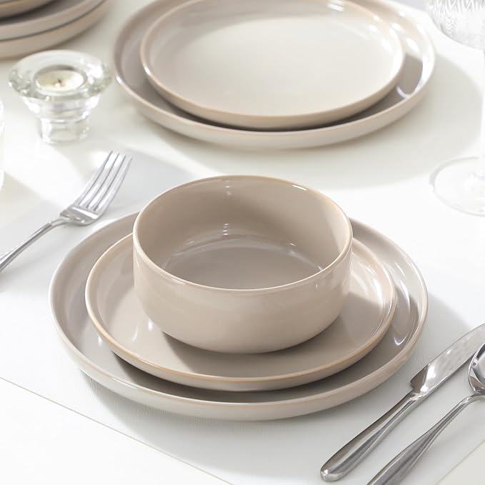 vancasso PLAYA Plates and Bowls Sets12 Pieces Grey Dinnerware Sets and 16 oz Large Ceramic Coffee Cups Set of 6 Stoneware Mugs with Handle for Latte Tea Cappuccino Milk Cocoa
