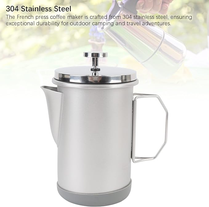1000ML French Press Coffee Maker 304 Stainless Steel Insulated Coffee Press Portable Hand Brewed Teapot for Outdoor Camping Travel Adventures (Silver)