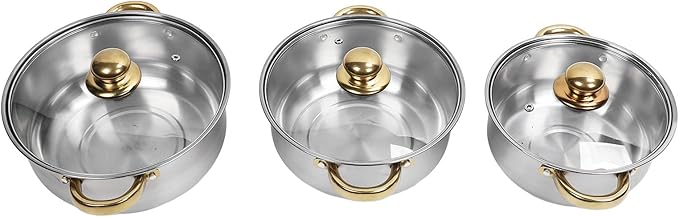 Stainless Steel Cookware Set Premium sturdy Pan Pot Kitchen Restaurant (Gold Handle)