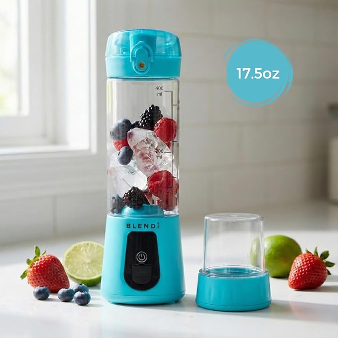 BLENDi Pro+ Portable Blender (New 2025 Model 17.5oz Turquoise) – Upgraded 120W Motor USB-C Rechargeable Cordless Personal Blender Smoothies &amp Shakes – BPA-Free Self-Cleaning Travel-Friendly