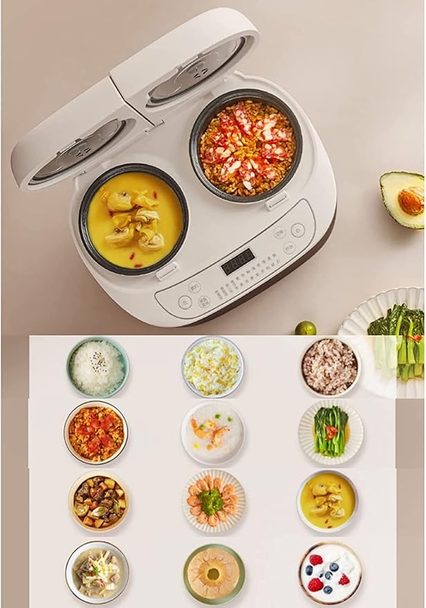 Rice Cooker&ampSteamer&ampYogurt Maker 0.8×2L Small Capacity Far Infrared Alloy Non-Stick Liner for Family Dormitory 1~3 People Rice Cooker