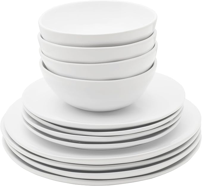 Everyday White Organic 12 piece Dinnerware Set Service for 4