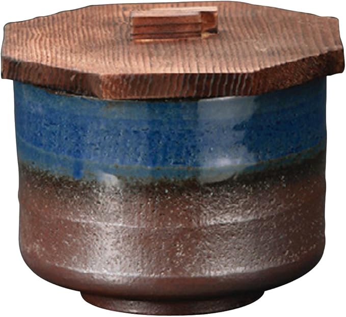 Yamasita Craft 11421100 Blue Glazed Rice Cooker with Lid 4.1 x 4.1 x 3.1 inches (10.5 x 10.5 x 8 cm)