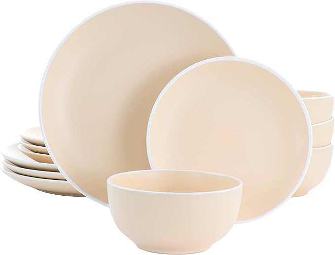 Creamy 12 Pc Dinnerware Set in Matte Orange Pc Solid Casual Round Stoneware Piece Dishwasher Safe