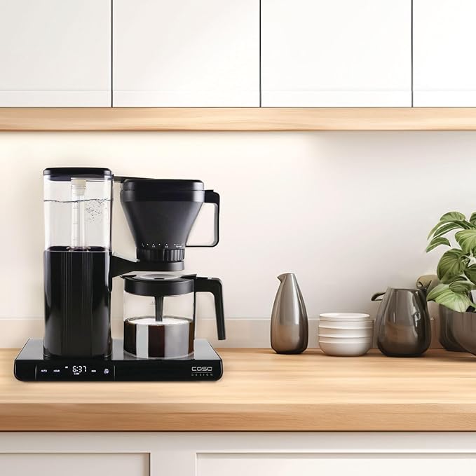Caso Gourmet Gold Cup Drip Coffee Maker with Programmable Timer 8 Cup Glass Carafe and Single Cup Mode for Kitchen Office or Dorm Room in Black
