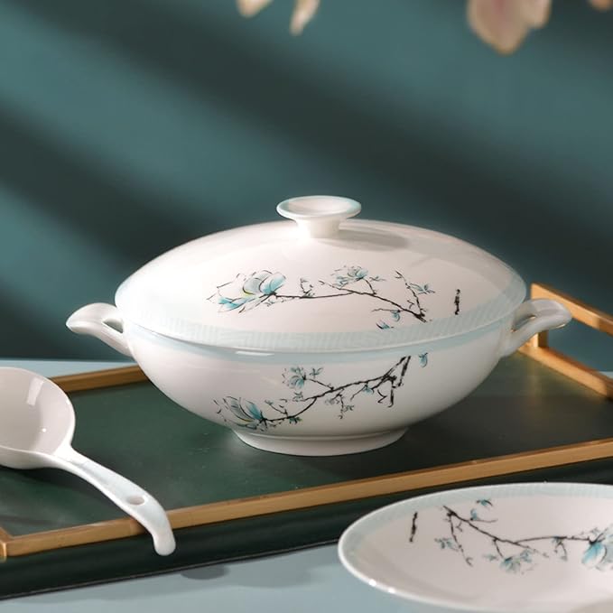 Elegant Bone China Dinnerware Set Service for 4/6/8 People Porcelain Dinnerware Sets Ceramic Dinner Sets with Dishes/Plate/Bowl Lead-Free Tableware Dishwasher &amp Microwave Sa16 Pcs