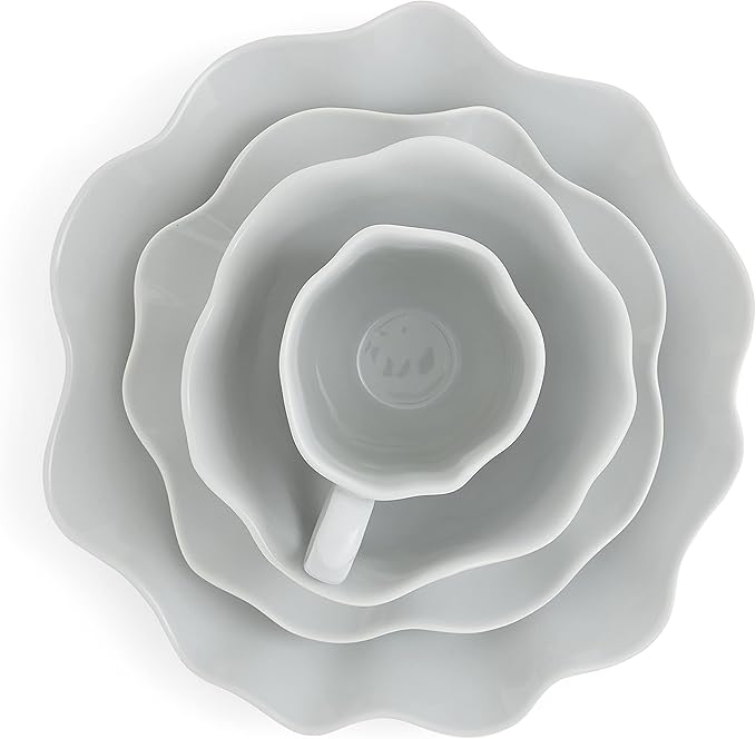 Portmeirion Sophie Conran Floret 4 Piece Place Setting | Dinner Plate Salad Plate Cereal Bowl and Mug | Made from Porcelain | Microwave and Dishwasher Safe