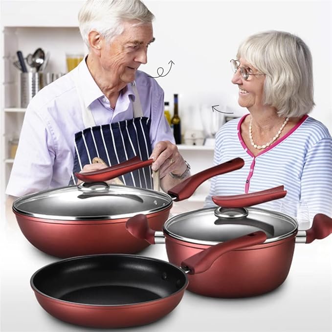 Pots and Pans Cookware Set Iron Frying Pan Non-St?ck Wok with Lid Pot Pan Set Fireproof with Glass Cover Wooden Shovel Kitchen Cooking Kitchen Supplies(