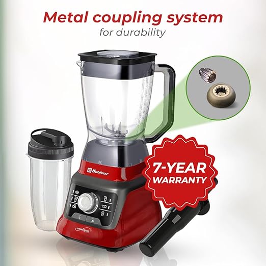 Koblenz Bob Countertop Blender 1400 Watt Stainless Steel Reversible Blade 6 Smart Programs Variable Speed &amp Pulse 68 oz Jar Personal Blender To-Go Cup Tamper Ultra-Quiet Black/Red LKM-96