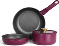 Walchoice 5Pcs Pots and Pans Set Granite Nonstick Cookware Set with Detachable Handle Stackable Kitchen Cooking Set with Saucepan Frying Pans Induction Compatible &amp Oven Safe - Purple