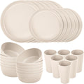 EI 24pcs Wheat Straw Dinnerware Set Beige Wheat Straw Plates Reusable Unbreakable Plates for Camping Picnics &amp Family Dinners