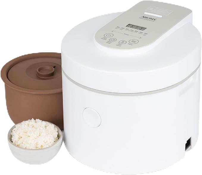 AROMA® Professional Rice Cooker with Purple Clay Cooking Pot 6-Cup (Uncooked) / 12-Cup (Cooked) Healthy Grain Multicooker Natural Ceramic 3 Qt White ARC-7206P