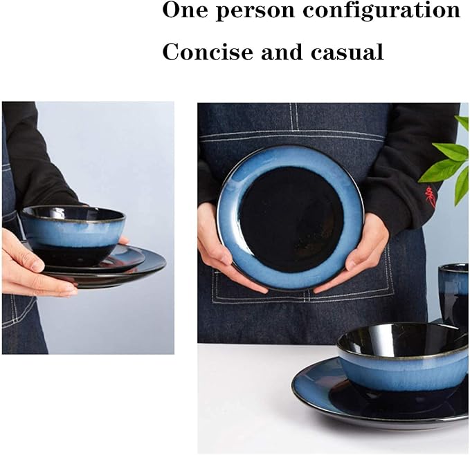 Household Plates and Bowls Sets Durable Ceramic Dinner Plate Sets Blue Dinnerware Set of 4 Dinner Plates Salad Plates and Mug Dinnerware Set