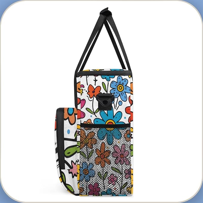Cute Floral Colorful Travel Coffee Maker Carrying Bag Boho Large Organizer Storage Tote Bag Insulated Reusable Cooler Lunch Bags