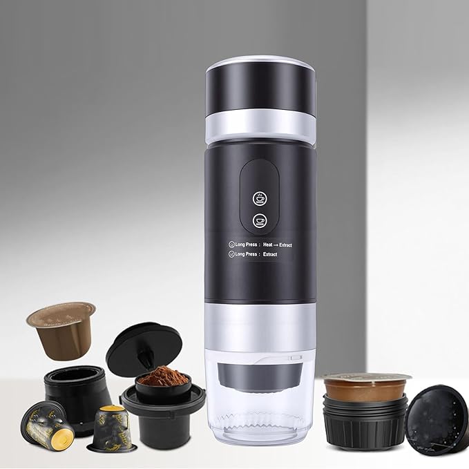 Portable Coffee Machine 2 Rechargeable Electric Coffee Maker with Capsules Compatibility for Camping Travel Office