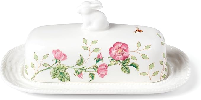 Lenox 893455 Butterfly Meadow Bunny Covered Butter Dish Easter Serveware