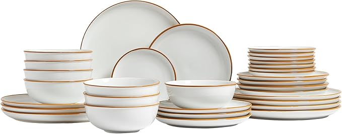 VEVOR Dinnerware Set Service for 8 (32 PCS) Round Plates and Bowls Sets Scratch Resistant Ceramic Dinner Ware Dishwasher and Microwave Suitable Kitchen Dish for Dessert Salad Soup Pasta White