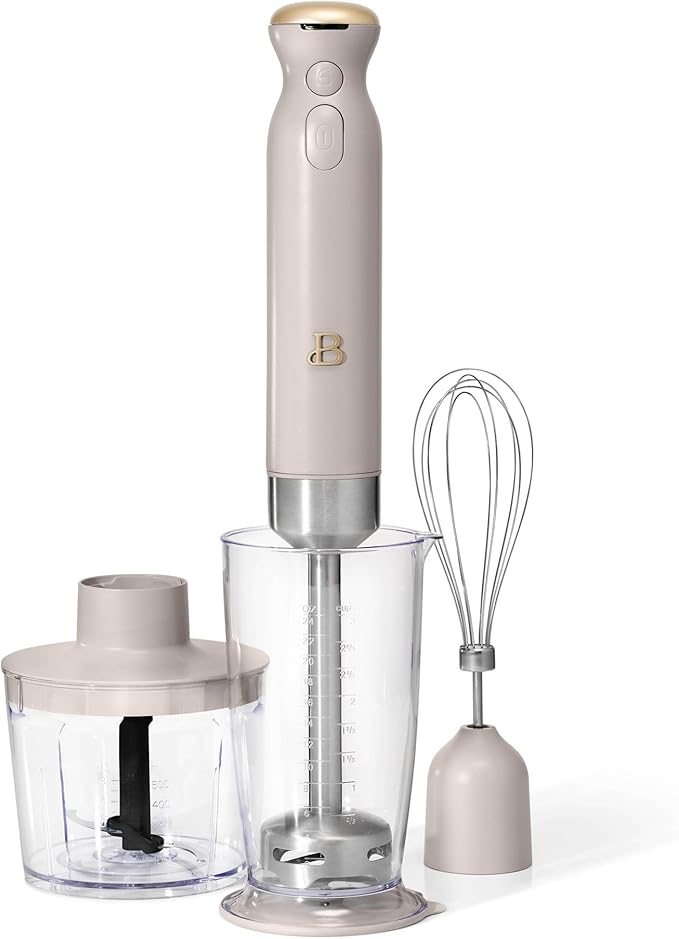 Cordless Immersion Blender 5-in-1 Set | Rechargeable Hand Blender with Chopper Whisk &amp Measuring Cup | 6 Variable Speeds | Stainless Steel Blades | BPA-Free | Stick Blender