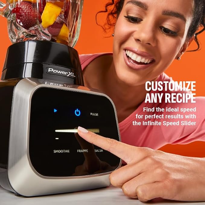 PowerXL Smart Pro Blender BL6018 Smart Sensing Technology for Smooth Blends Frappés Salsas 1800 Watts &amp 68 oz. Glass Pitcher