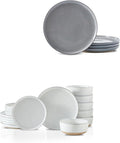 HASENSE Gray Dinner Plates Set of 4 and White Dinnerware Sets Bundle