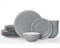Famiware Garden Plates and Bowls Set for 6 18-Piece Kitchen Dishes Dinnerware Set - Microwave and Dishwasher Safe Scratch Resistant Reactive Glaze and Embossed Stoneware Tableware Bluish Grey