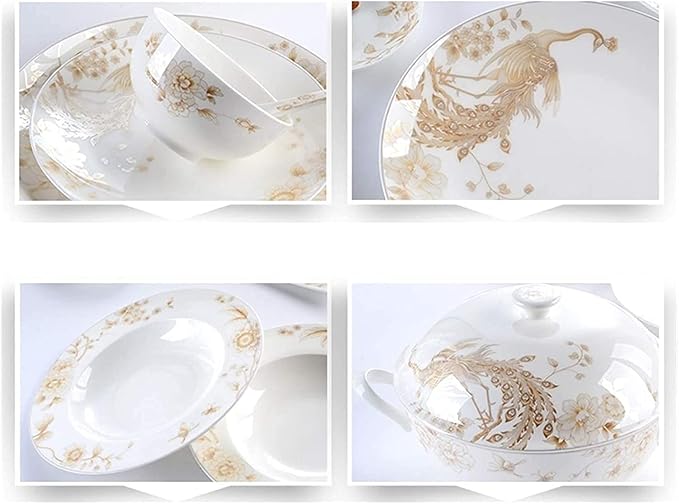 Dinnerware Set Dinner Party Tableware Service Set 50-Piece White &amp Gold Bone China Dinnerware Set Tabletops White Porcelain Round Dinnerware Collectio