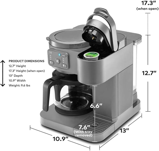 K-Duo Essentials Hot &amp Iced Single-Serve Pod Coffee Maker &amp Carafe 72 Oz Reservoir Multiple Brew Sizes Strong Brew Feature Perfect for Hot and Iced Coffee (Moonlight Gray)